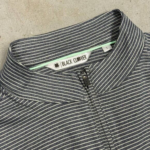 Black Clover Long Sleeve Golf Shirt 1/2 Zip Striped Blue Stretch Large - Picture 6 of 9